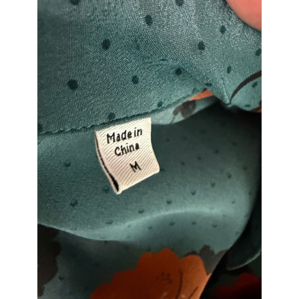 Equipment Femme Teal Blue Silk Dress Poppy Floral Shirt SZ M Midi Modest - Picture 8 of 10